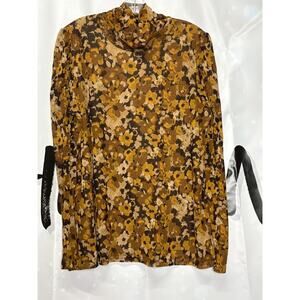 Jane + Delancey Shirt‎ Womens XL Floral Sheer Mock Neck Boho Romantic Career
